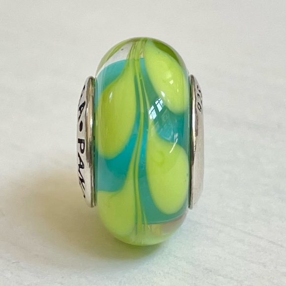 Pandora Retired Aqua / Green Swirly Swirl Murano Glass Charm - Picture 5 of 5